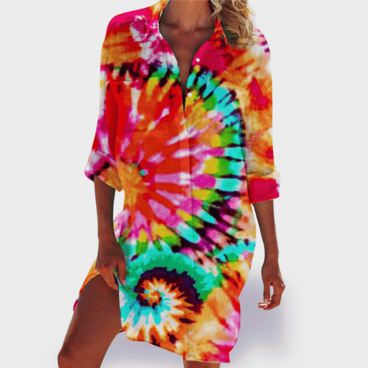 Grace | Kvinders Lette Farverige Draperet Kjole Casual Sommer