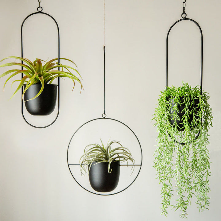 Moderne Geometriske Hængeplanter i Sort Jern