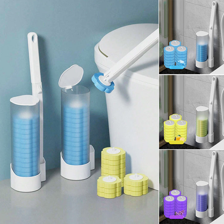 Engangs Toilet Rensebørste Sæt med Svamp Hoveder og Holder