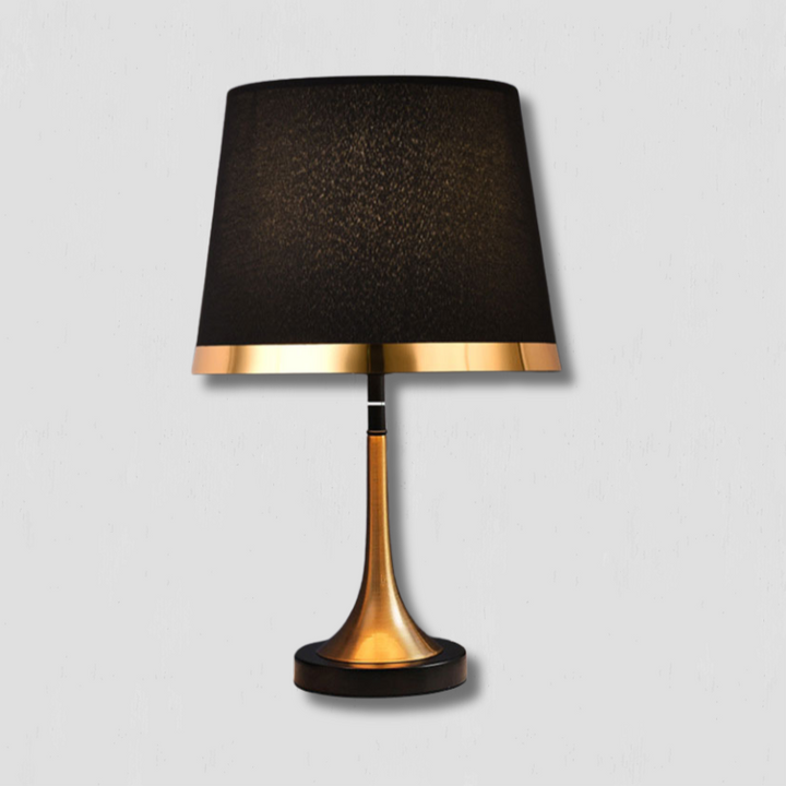 Retro Bordlampe i Guld og Sort med Stofskærm