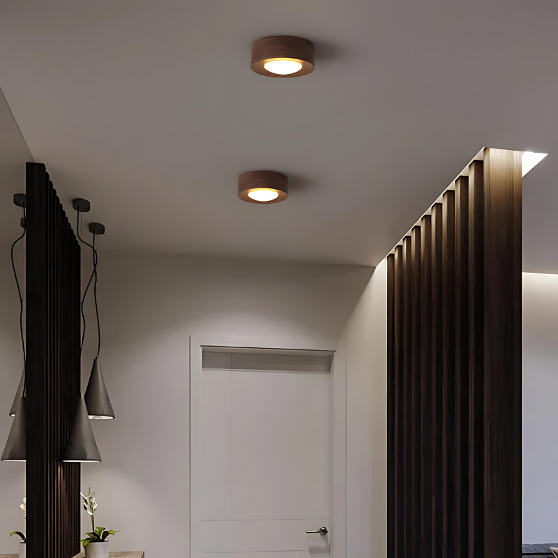 Stilfuld Valnøddetræ LED Loftlampe med Varmt Lys