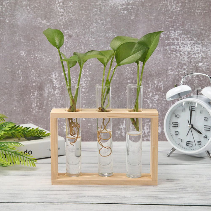 Glas Prøveglas Vase med Træstativ - Mørk Akademisk Stil