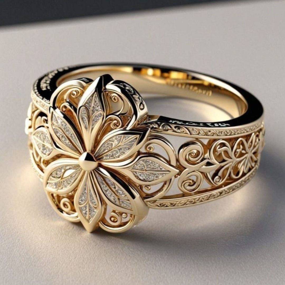 Elegant Blomster Ring med Vintage Mønster