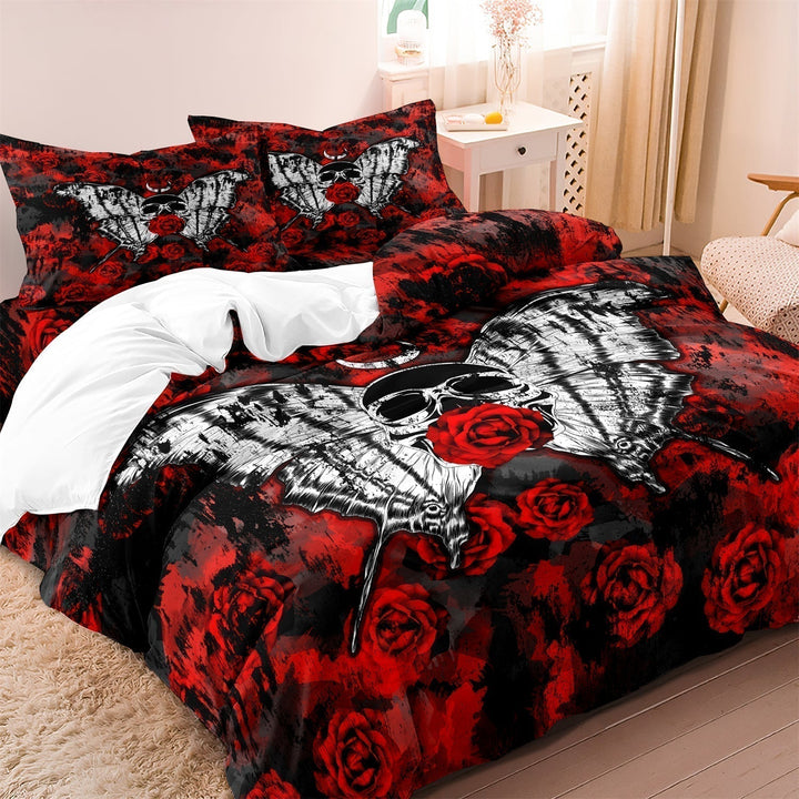 Skull og Rose Duvet Cover Sæt i Mikrofiber