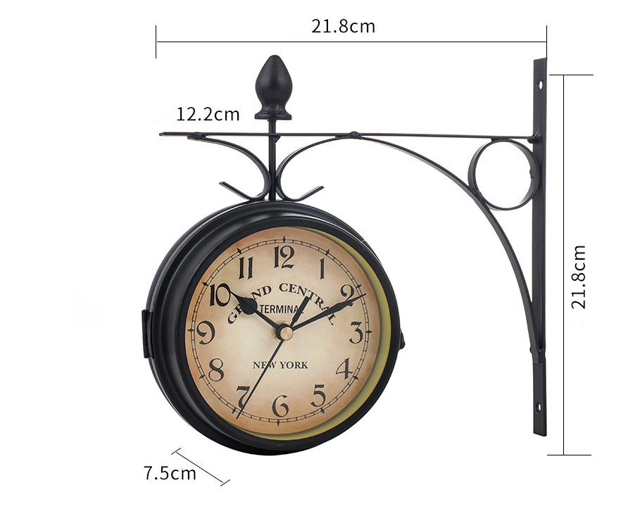 Dobbelt-Sidet Vintage Jern Vægur med Analog og Digital Display