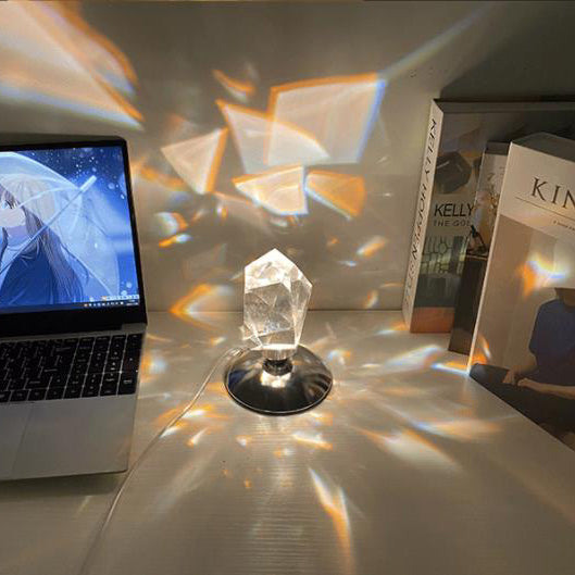 Diamantkrystal LED Bordlampe med Fjernbetjening - Trådløs Genopladelig Nattelygte med 16 Farveindstillinger