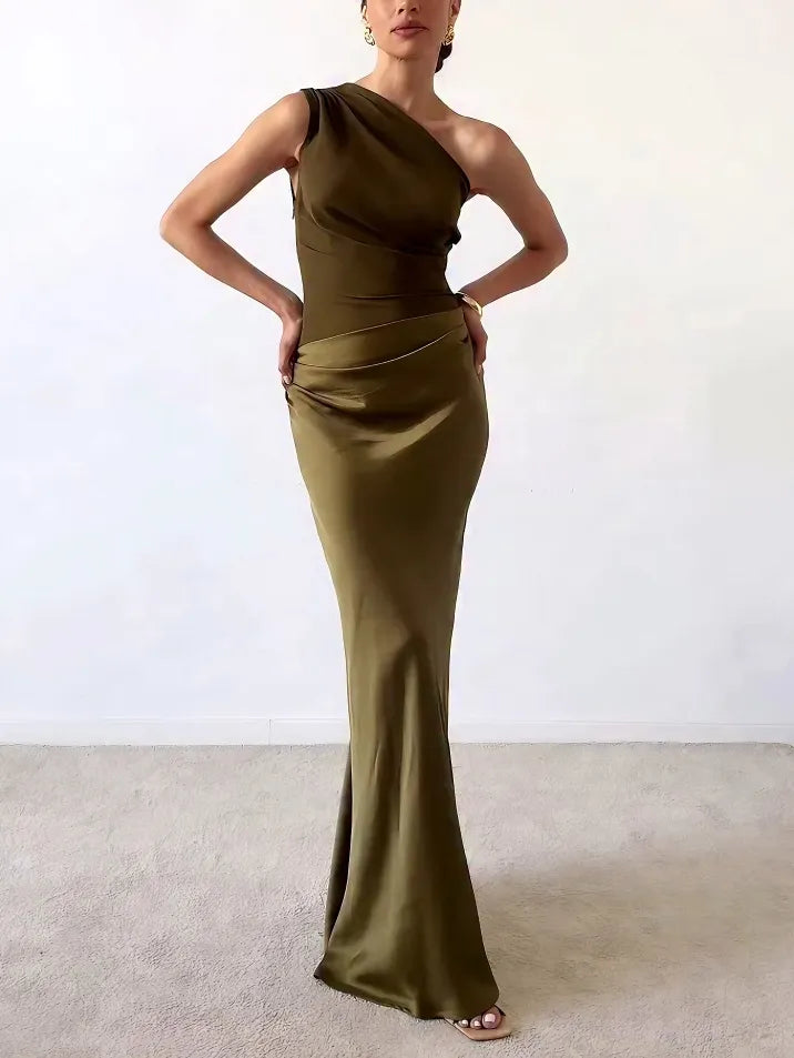 Anita™ | Elegant En Skulder Hals Plisseret Fest Maxi Kjole