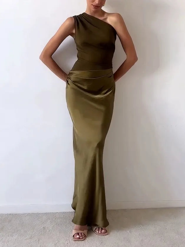 Anita™ | Elegant En Skulder Hals Plisseret Fest Maxi Kjole