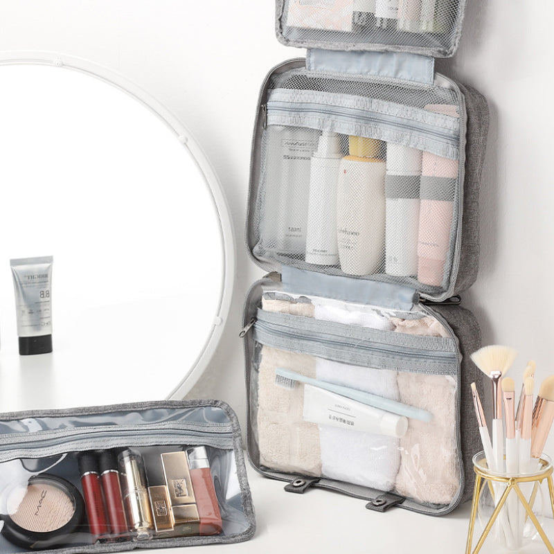 Kompakt Rejse Kosmetik Organizer med 4 Rum og Gennemsigtige Sider