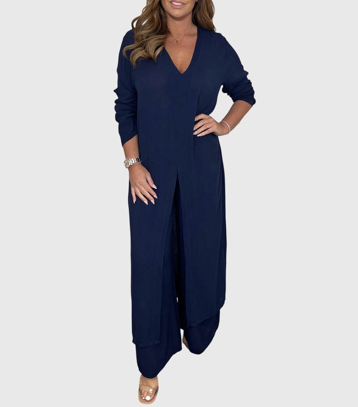 Perle | Kvinders Duster Cardigan To-dels Sæt Bred Ben Bukser
