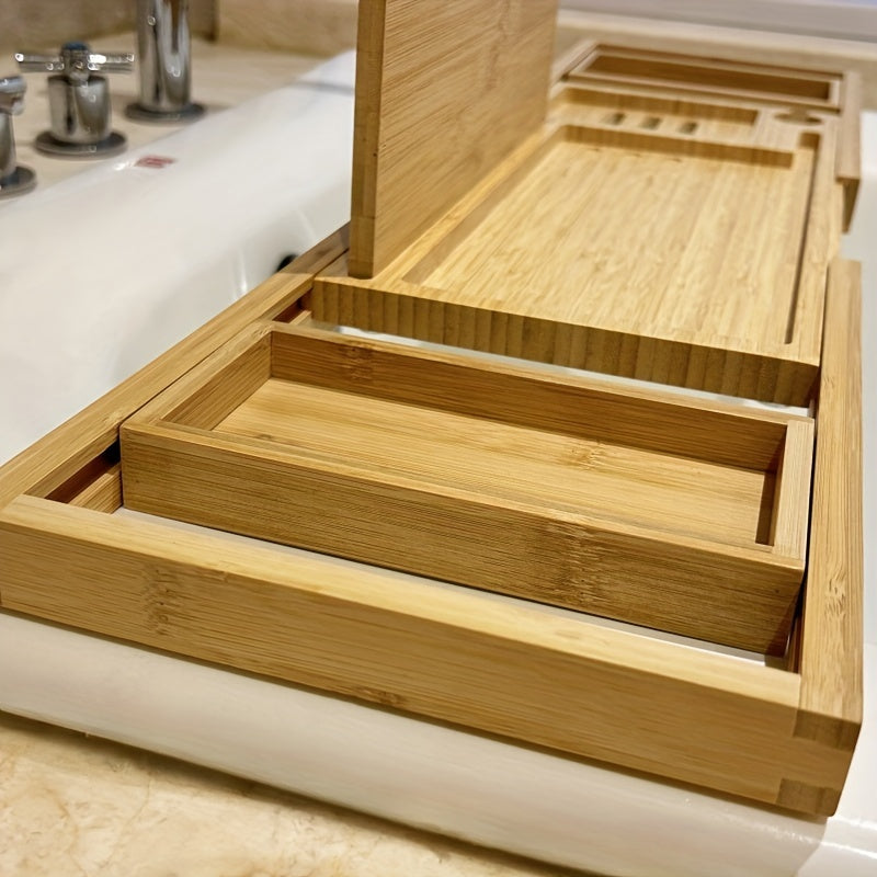 Justerbart Bambus Badekar Tray med Opbevaringsrum