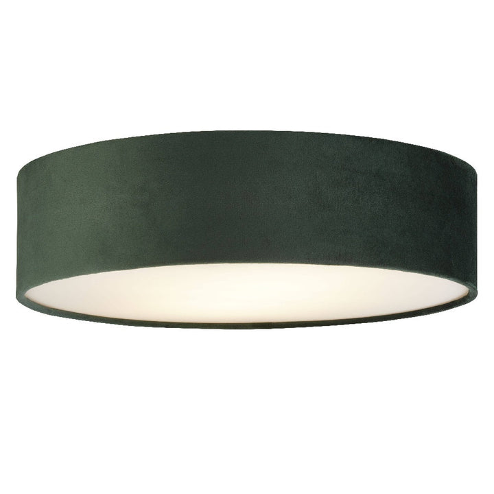 Grøn Velvet Rund Flush Trommel Lys med Opal Diffuser