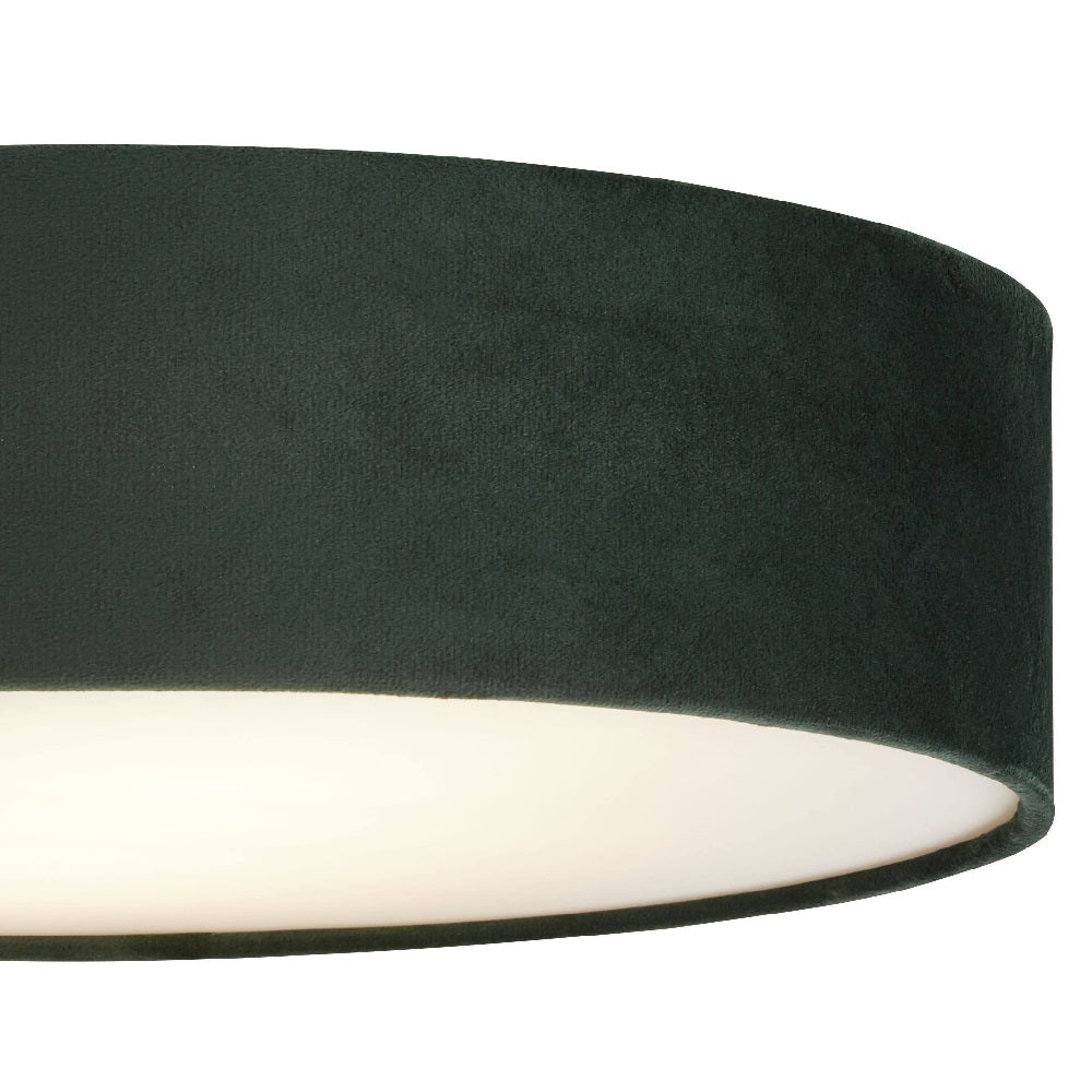 Grøn Velvet Rund Flush Trommel Lys med Opal Diffuser