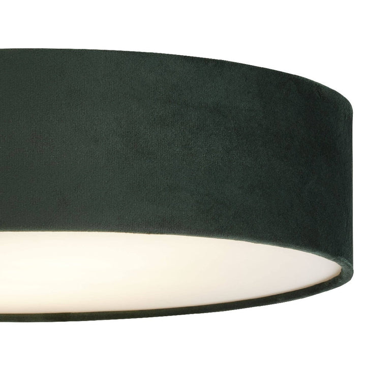 Grøn Velvet Rund Flush Trommel Lys med Opal Diffuser