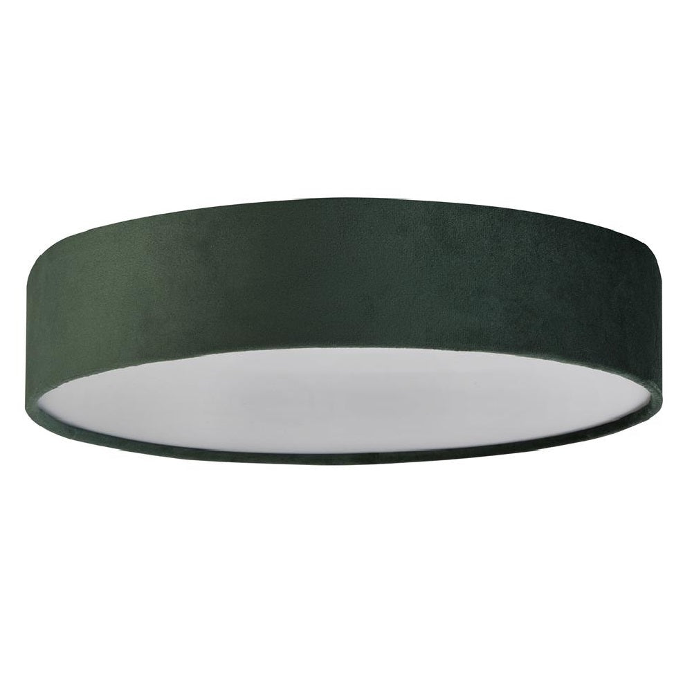 Grøn Velvet Rund Flush Trommel Lys med Opal Diffuser