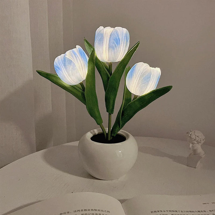 LED Tulipan Nattelys i Keramik med Blomstermotiv