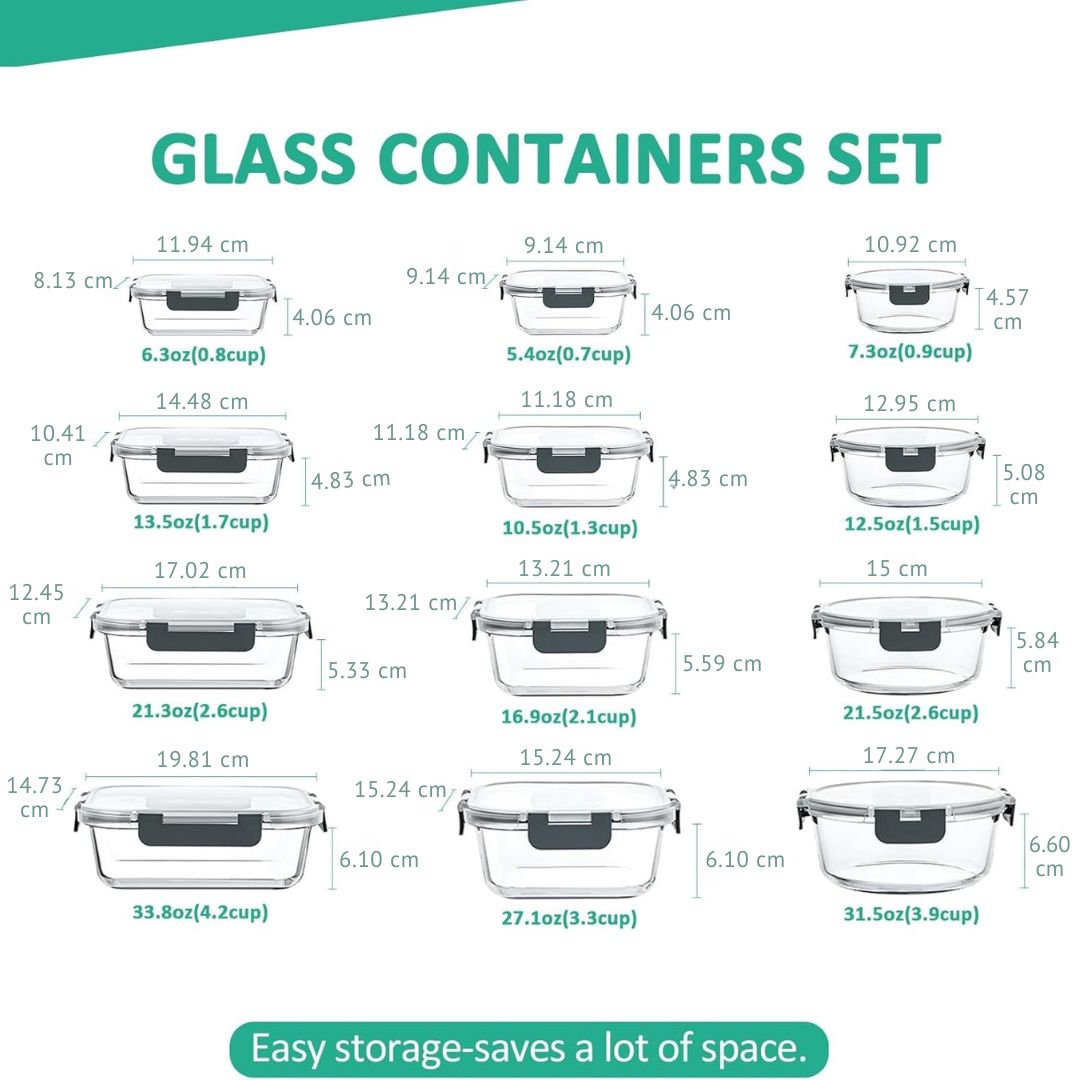 Lufttætte Glas Opbevaringsbeholdere Sæt - 24 Stk.
