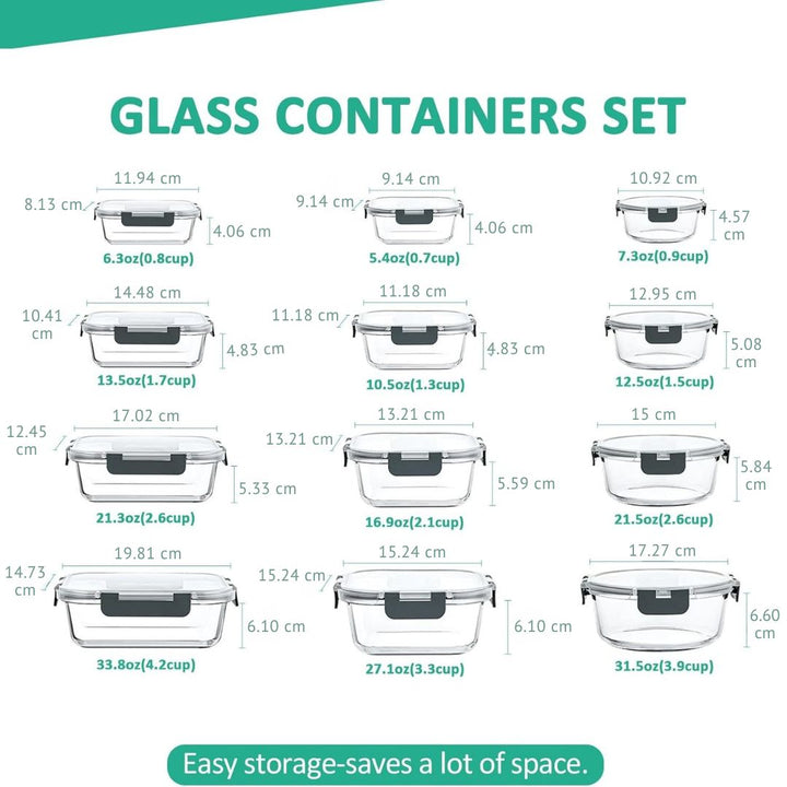 Lufttætte Glas Opbevaringsbeholdere Sæt - 24 Stk.