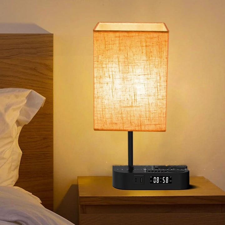 Multifunktionelt Vækkeur med Lampe og Opladningsport