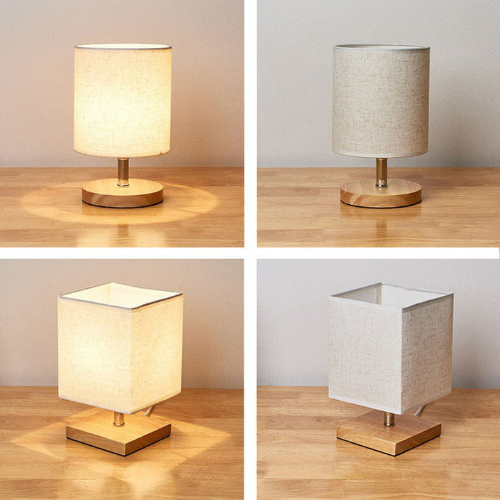 Bordlampe i Linned med Træbase - Minimalistisk Design