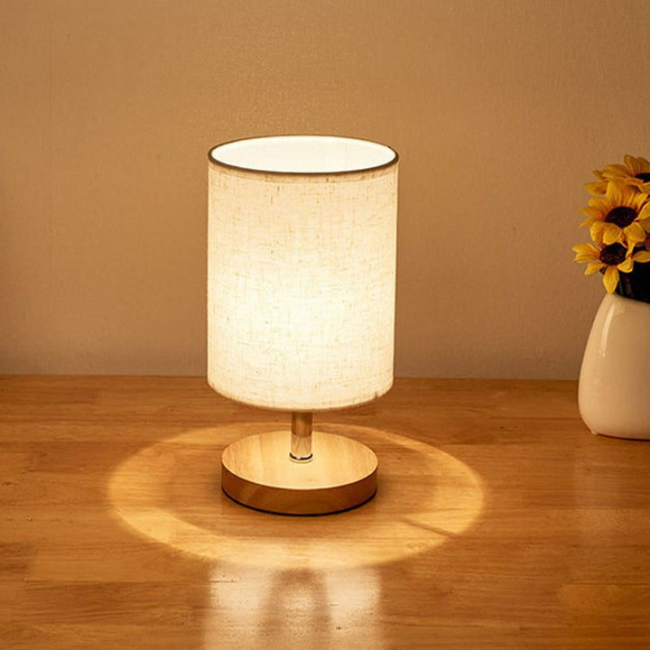 Bordlampe i Linned med Træbase - Minimalistisk Design