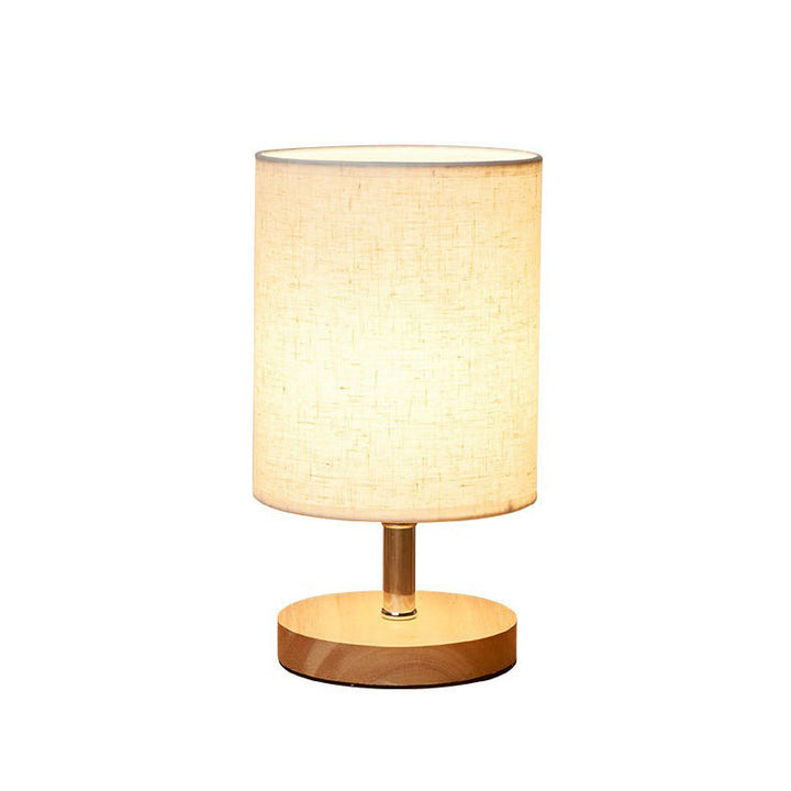 Bordlampe i Linned med Træbase - Minimalistisk Design