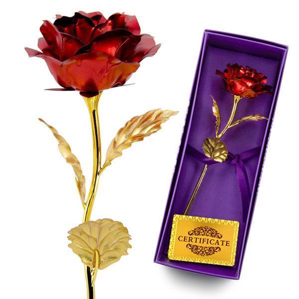 24K Guldbelagt Rose med Gaveæske og Ægthedscertifikat