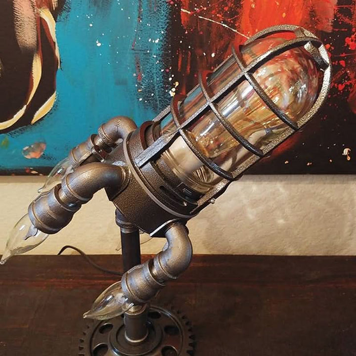 Steampunk Raket Bordlampe med Flamme Lys