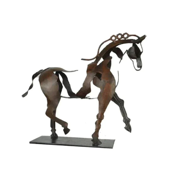Håndmalet Rustik Metal Hestesculptur i Abstrakt Design