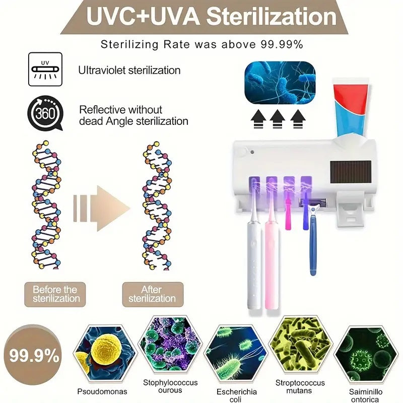 UV Steriliserende Tandbørsteholder med Vægmonteret Tandpastadispenser