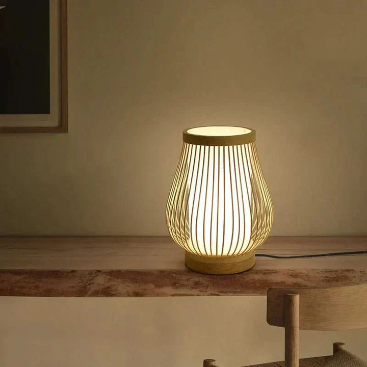 Japansk Bambus Bordlampe med Varm Hvid Lys