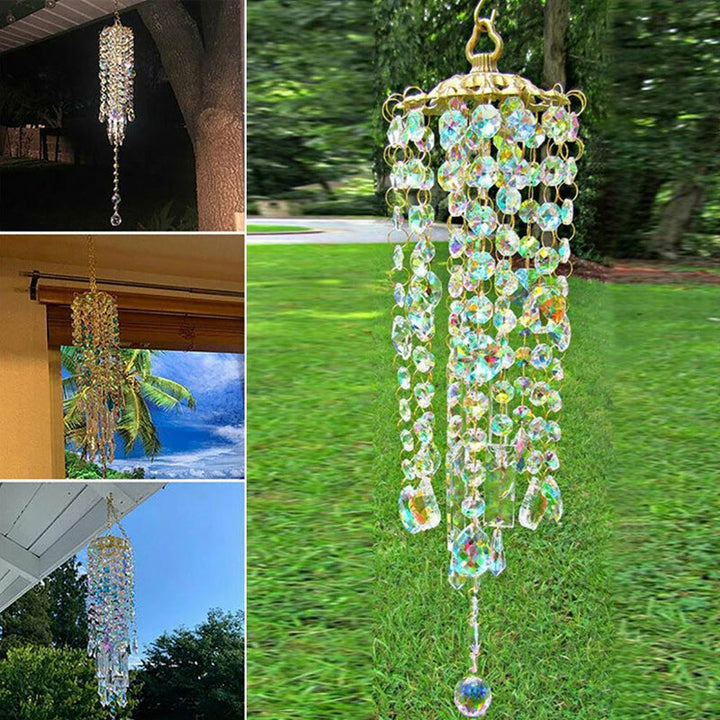 Krystal Glas Vindklokke med Farverige Perler