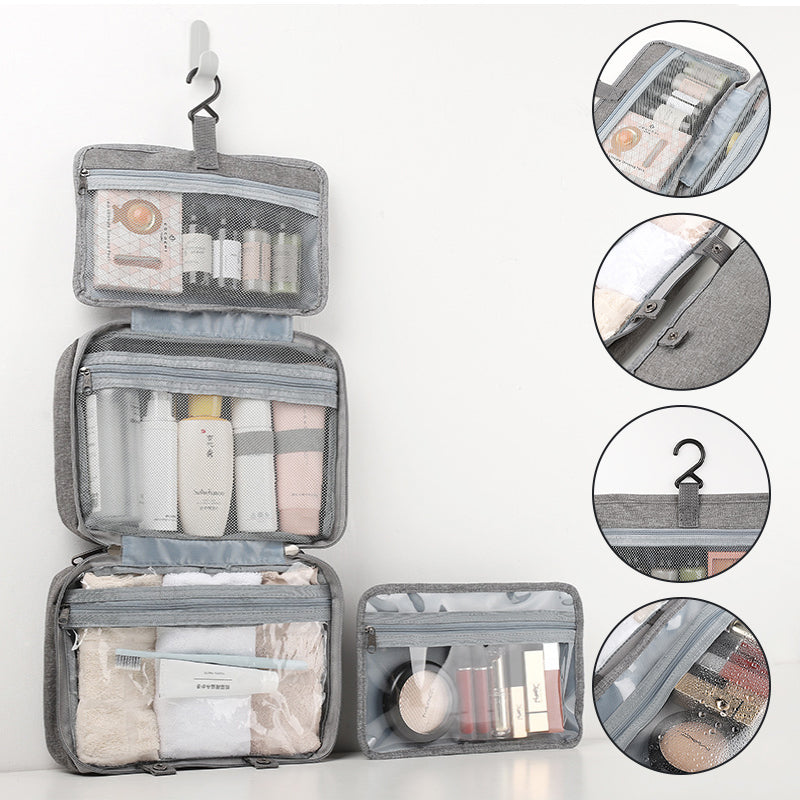 Kompakt Rejse Kosmetik Organizer med 4 Rum og Gennemsigtige Sider