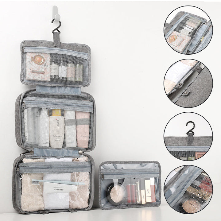Kompakt Rejse Kosmetik Organizer med 4 Rum og Gennemsigtige Sider