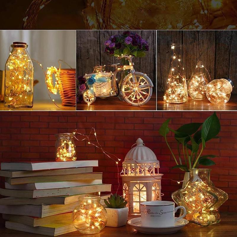 LED Vinflaske Lyskilder med Kobbertråd - Varm Hvid, 2 m, 20 LEDs