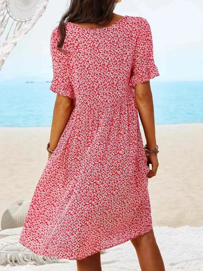 Daisy | Kvinders Ditsy Floral V-Hals Korte Ærmer Smock Kjole