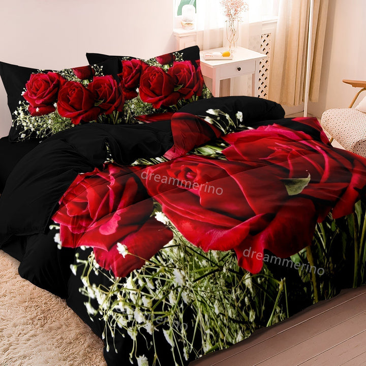 Romantisk Blomster Comforter Sæt i 100% Bomuld