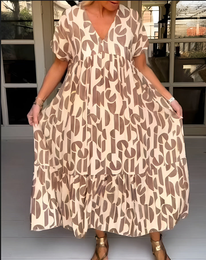 Perle | Kvinders V-hals Flowy Draperet Midi Kjole Aften