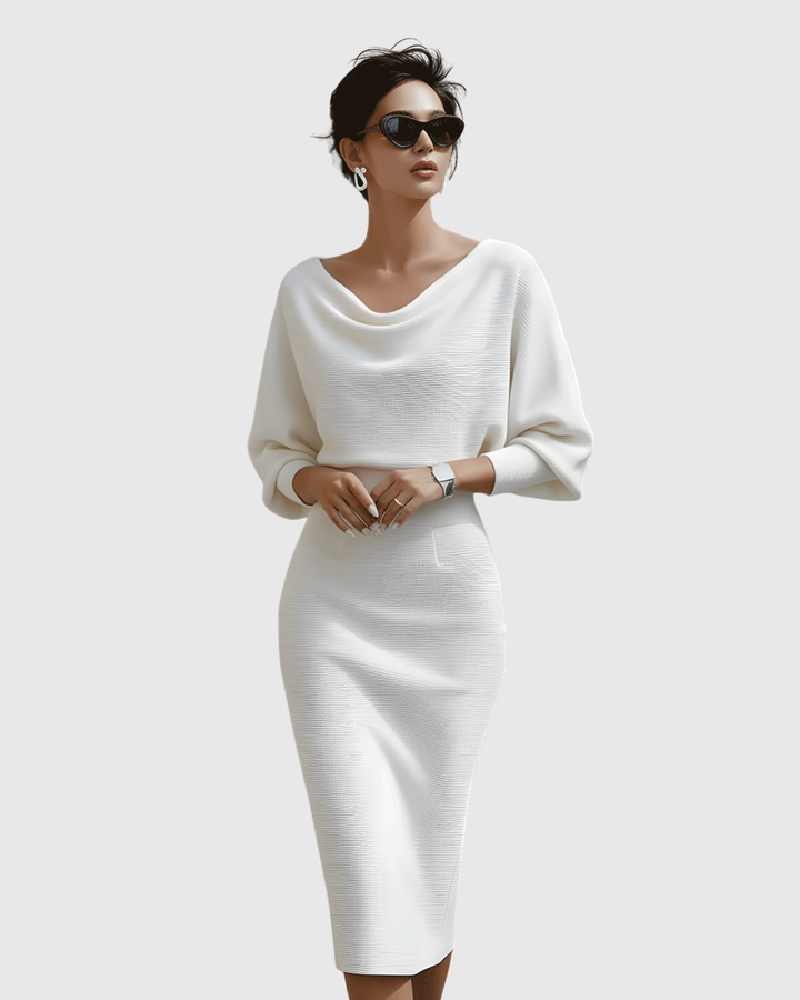 Vivienne | Kvinders Cowl Neck Batwing Sleeve Ribbed Midi Kjole
