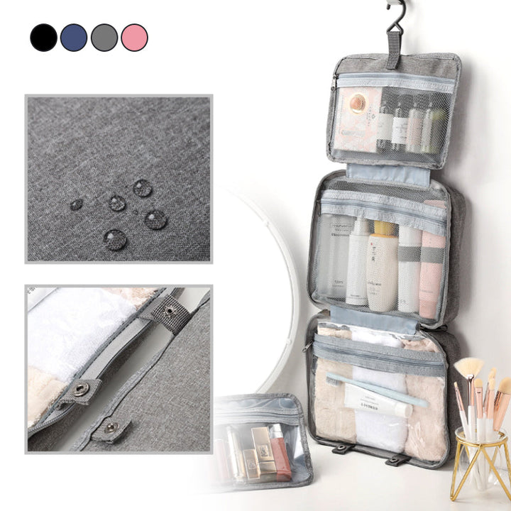 Kompakt Rejse Kosmetik Organizer med 4 Rum og Gennemsigtige Sider