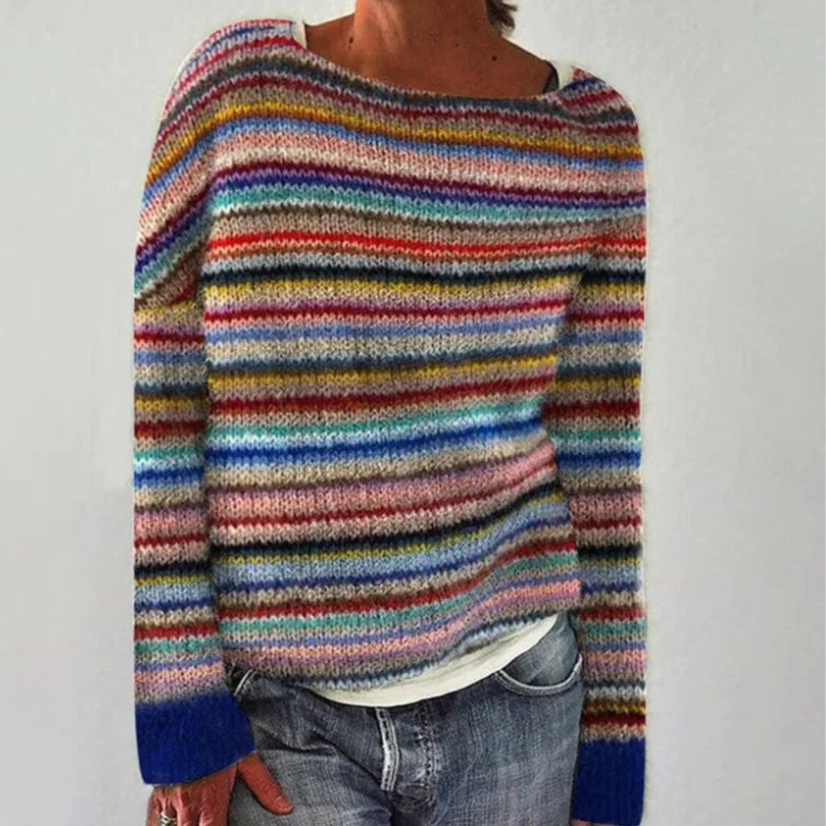 Farverig Striktrøje til Damer - med Skandinavisk Mønster