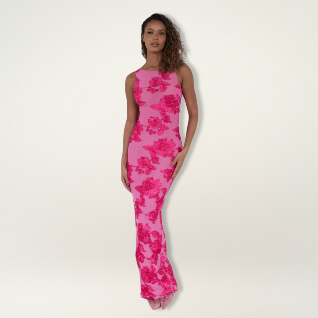 Lily™ | Elegant Maxi Kjole med Pink Blomsterdesign