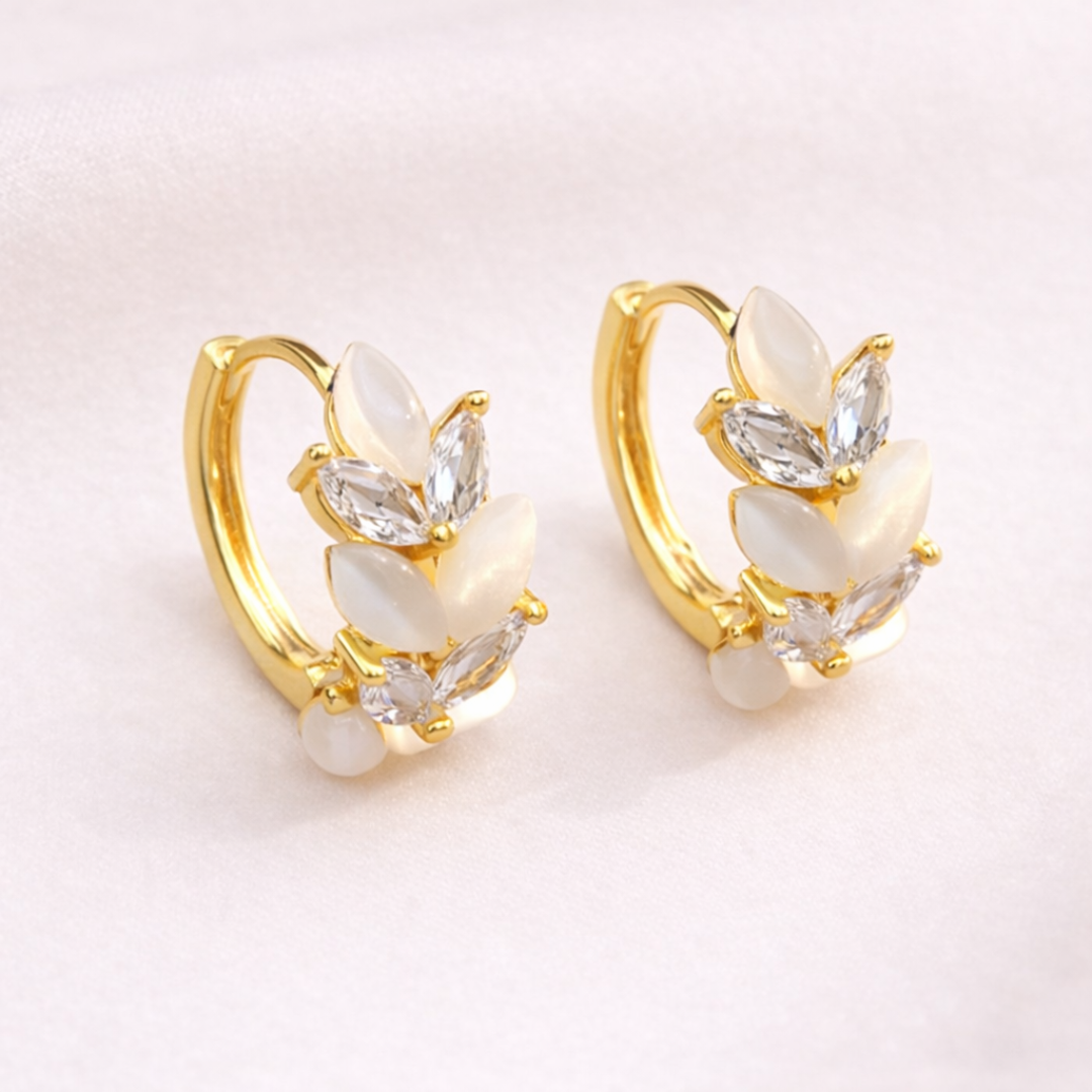 Eksklusive Guld Øreringe med Perlemorsblade & Zirkonia