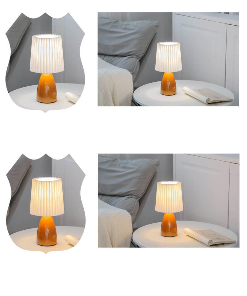 Plisseret Bordlampe med Glasfod - Skandinavisk Design