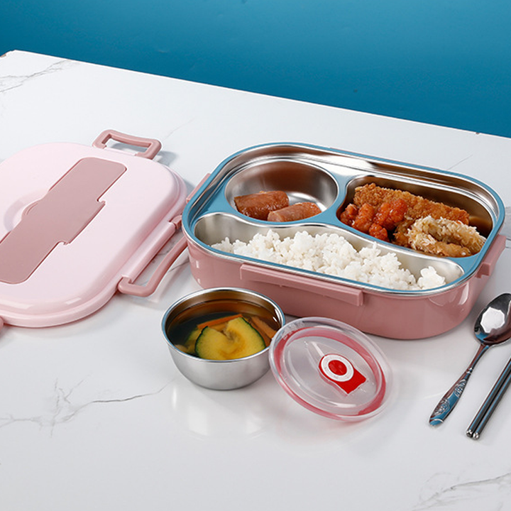 Isoleret Rustfrit Stål Bento Madkasse med Suppeskål og Ruminddeling
