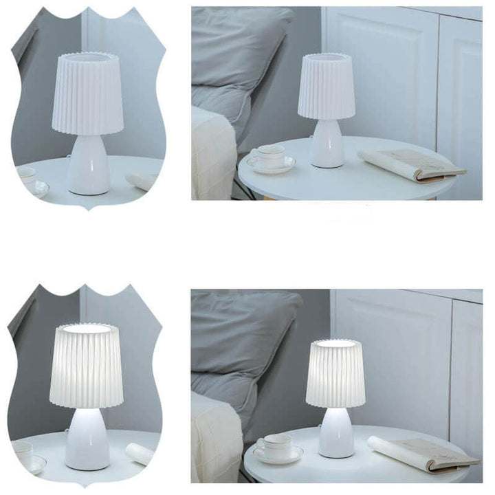 Plisseret Bordlampe med Glasfod - Skandinavisk Design