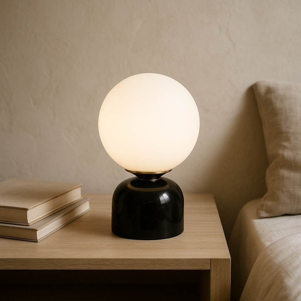 Marmorbordlampe med Glaskuppel – Skandinavisk Design