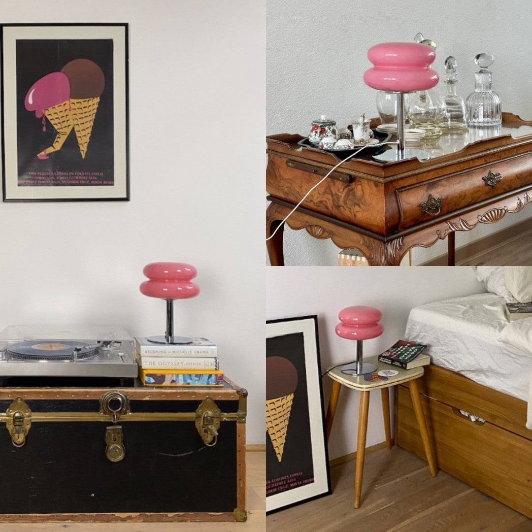 Dæmpbar Pink Retro Bordlampe med USB Opladning