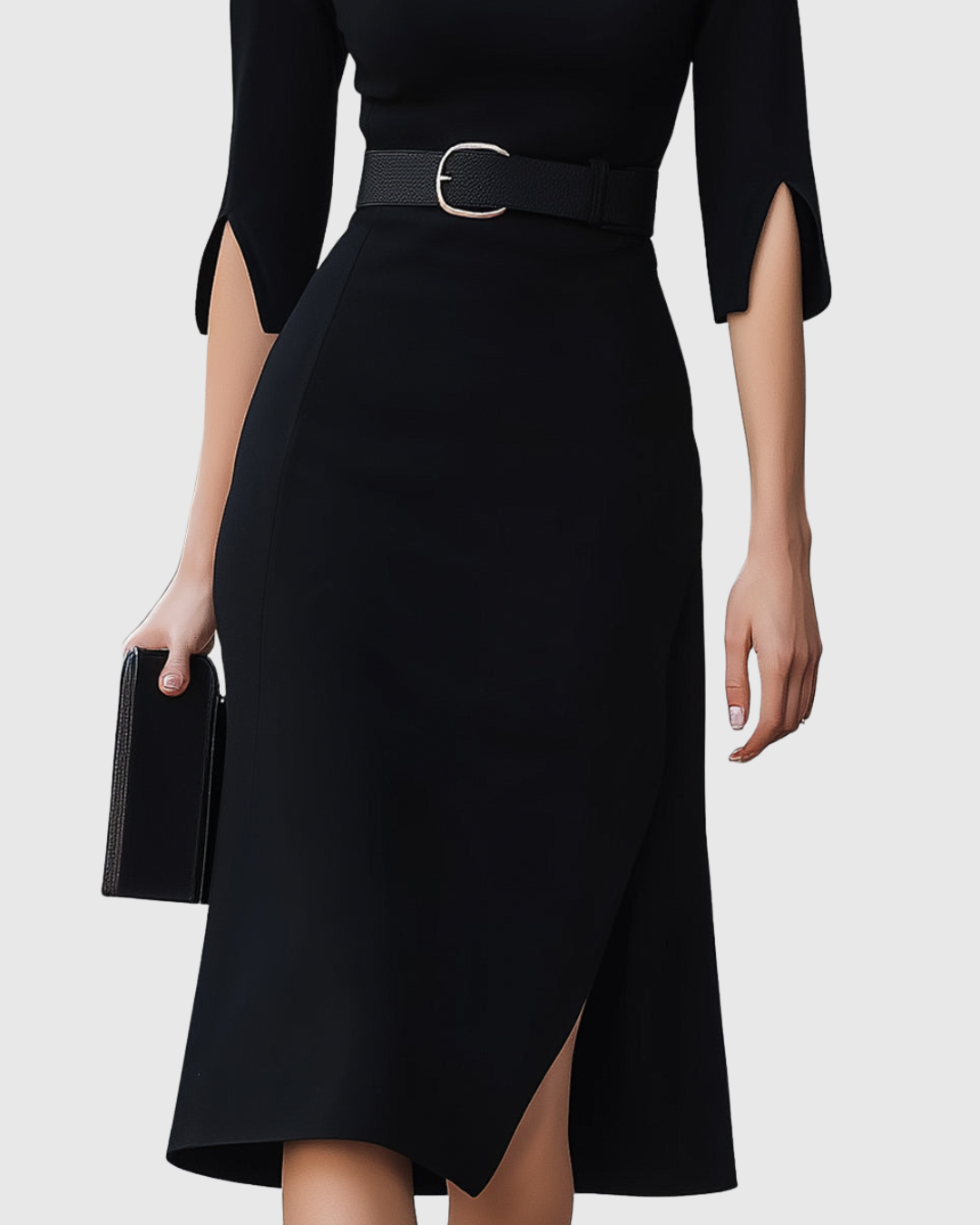 Naomi | Kvinders Bælte-Mock Neck Midi Kjole med Split Ærmer