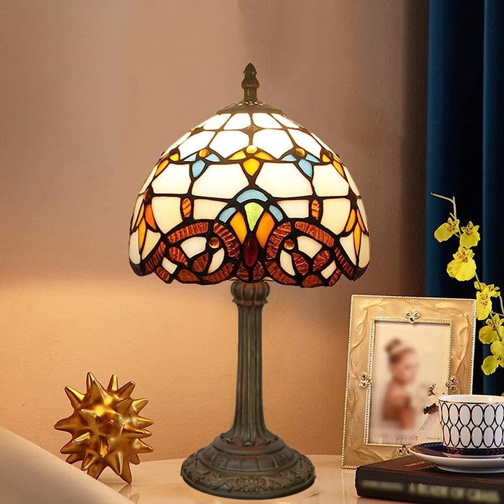 Tiffany-stil Bordlampe med LED Lys i Farvet Glas
